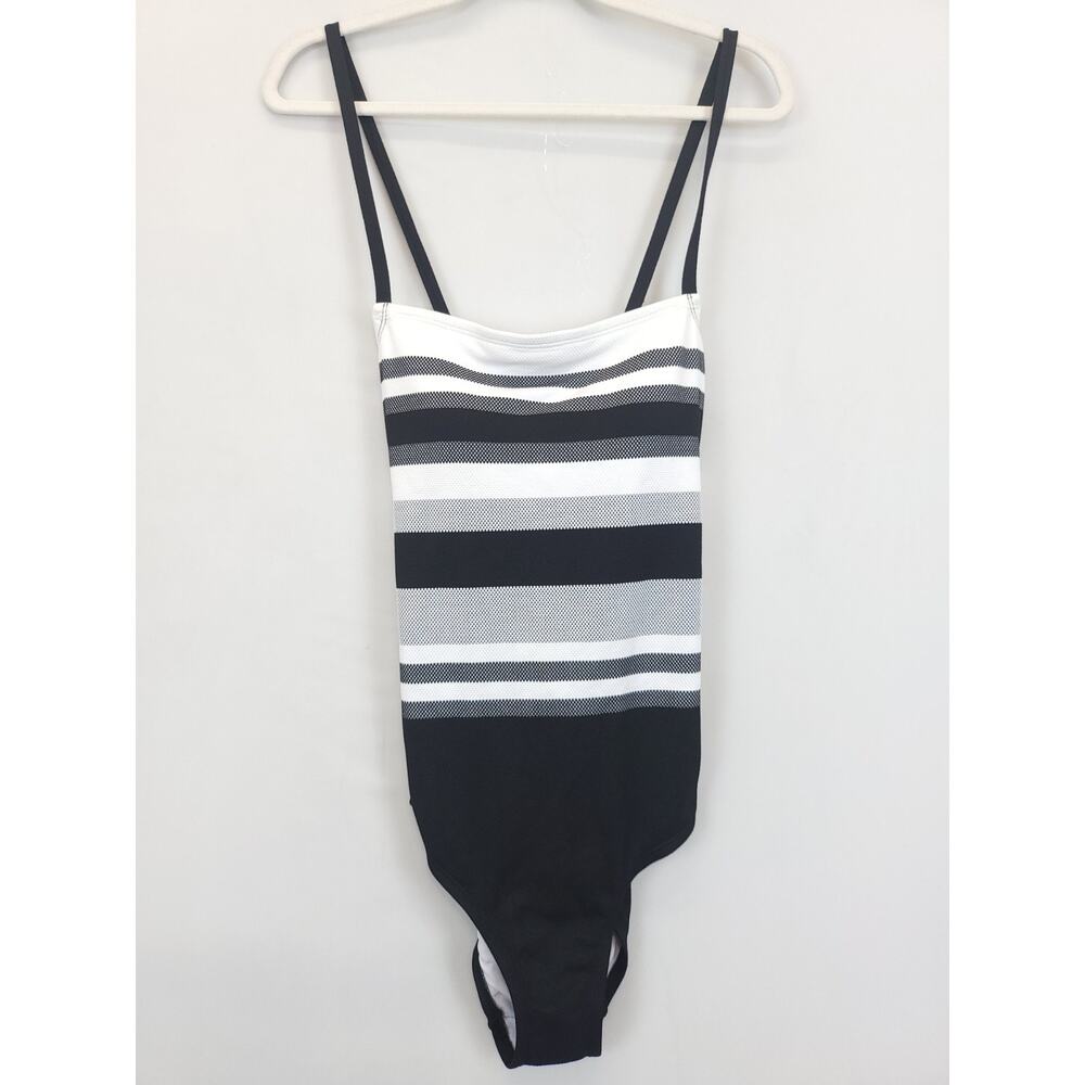 Kona Sol Bathing Suit Cross Back 1 Pc Women L Adjustable Strap Black White Beach